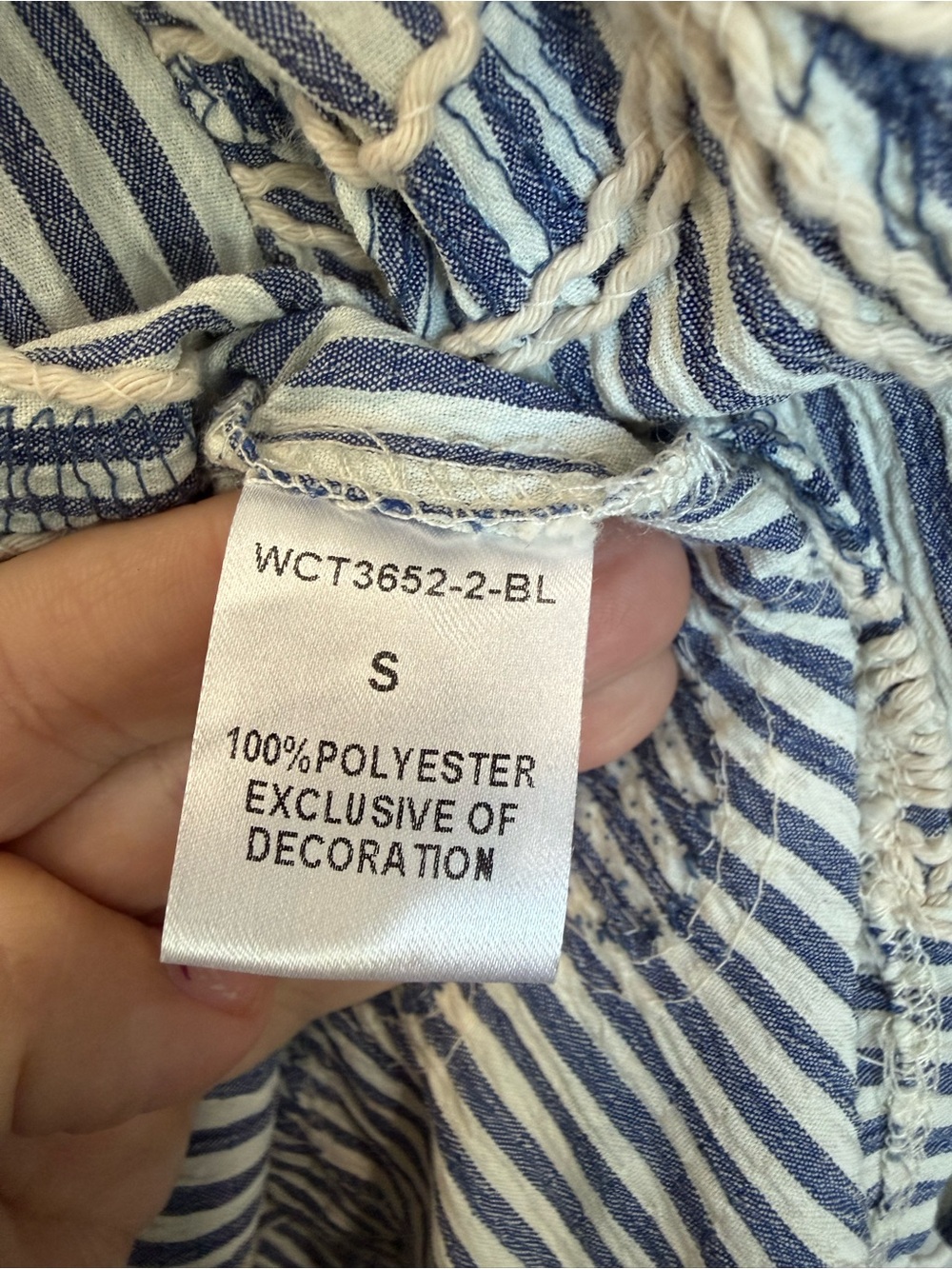 THML Blue White Striped Floral Embroidered Puff Sleeve Blouse S - Picture 5 of 8